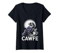 Femme Funny Cawfe Crow Saying Coffee Pun Humour Matin Blague Maman T-Shirt avec Col en V