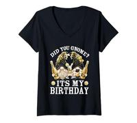 Femme Funny Champagne Grandparents Did You GNOME It`s My Birthday T-Shirt avec Col en V