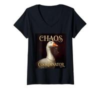 Femme Funny Chaos Coordinator Goose Royal Portrait Baroque Paint T-Shirt avec Col en V