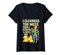 Femme Funny Chaos Humour Shirt - Clean Freak Mess Maker Adult Blague T-Shirt avec Col en V