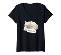 Femme Funny Cheesy Cat Smile Meme Silly Weird Chubby Cat Face T-Shirt avec Col en V