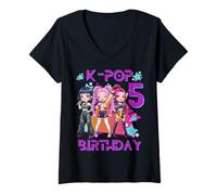 Femme Funny Chibi Kpop Girl It's My 5th Birthday T-Shirt avec Col en V