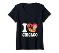 Femme Funny Chicago Love I Love Chicago I Red Heart Chicago T-Shirt avec Col en V
