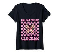 Femme Funny Chicken Farm Chicken Girl Mom One Bad Mother Clucker T-Shirt avec Col en V