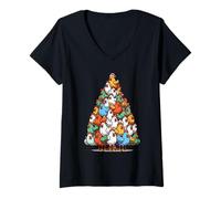 Femme Funny Chickens Christmas Tree Tee - Chicken Farmer Lady T-Shirt avec Col en V