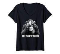 Femme Funny Chimp are You Serious Meme Sarcastic Humour T-Shirt avec Col en V