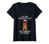 Femme Funny Christmas Belgian Malinois Naughty List T-Shirt avec Col en V
