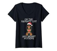 Femme Funny Christmas Cavalier King Charles Spaniel Naughty List T-Shirt avec Col en V