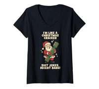 Femme Funny Christmas Cracker Decent Bang T-Shirt avec Col en V