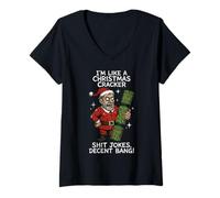 Femme Funny Christmas Cracker Decent Bang T-Shirt avec Col en V