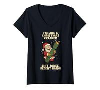 Femme Funny Christmas Cracker Decent Bang T-Shirt avec Col en V
