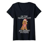 Femme Funny Christmas English Cocker Spaniel Naughty List T-Shirt avec Col en V