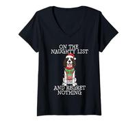 Femme Funny Christmas English Springer Spaniel Naughty List T-Shirt avec Col en V