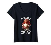 Femme Funny Christmas GNOME Dad Graphic with Broken Leg Merry Xmas T-Shirt avec Col en V