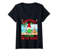 Femme Funny Christmas GNOME for Xmas Vacation on The Beach T-Shirt avec Col en V