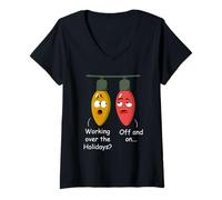 Femme Funny Christmas Lights Joke Light Bulb Working Off on Pun T-Shirt avec Col en V