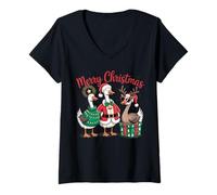 Femme Funny Christmas Oeese Santa Rendeer Holiday Holiday T-Shirt avec Col en V