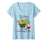 Femme Funny Christmas Turtle It's Fine I'm Fine Everything is Fine T-Shirt avec Col en V