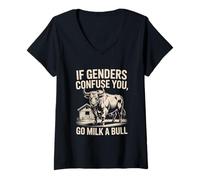 Femme Funny Citation If Genders Confuse You Go Milk a Bull Vintage T-Shirt avec Col en V