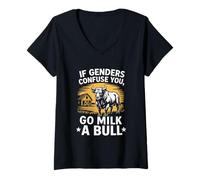 Femme Funny Citation If Genders Confuse You Go Milk a Bull Vintage T-Shirt avec Col en V