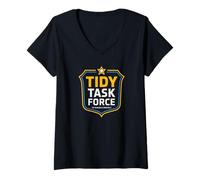 Femme Funny Cleaning Crew TIDY TASK FORCE Lady Clean Police Squad T-Shirt avec Col en V