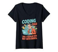 Femme Funny Coding Dad Like a Regular Dad but With Bugs T-Shirt avec Col en V