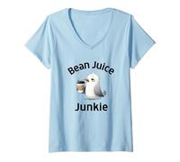 Femme Funny Coffee Lovers, Accro au jus de Haricots et Mignonne Mouette T-Shirt avec Col en V