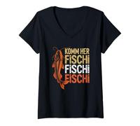 Femme Funny Come on Her Fischi Fischi Angler Fête des pères T-Shirt avec Col en V