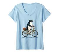 Femme Funny Cottagecore Penguin Bicycle Flight is Not an Option T-Shirt avec Col en V