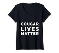 Femme Funny Cougar Lives Matter, mères célibataires célibataires, DILF Hunter T-Shirt avec Col en V