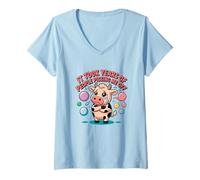 Femme Funny Cow IT Took Year of People Pissing Me Off T-Shirt avec Col en V