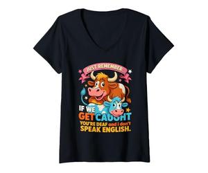 Femme Funny Cow Secret Remember If We Get Caught Humour T-Shirt avec Col en V