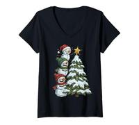 Femme Funny Crazy Snowmen Topper Stack Decorating Christmas Tree T-Shirt avec Col en V