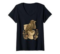 Femme Funny Crow Art Thinking on Toilet Humour T-Shirt avec Col en V