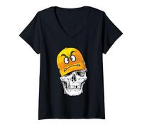 Femme Funny Cute Skull Wears Angry Yellow Cap Graphic Design T-Shirt avec Col en V