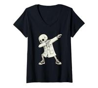 Femme Funny Dabbing Doctor Skeleton Halloween Hospital Crew T-Shirt avec Col en V