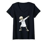 Femme Funny Dabbing Doctor Skeleton Halloween Hospital Crew T-Shirt avec Col en V