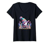 Femme Funny Dabbing Spring GNOME Graphic for Women Cute Flower T-Shirt avec Col en V