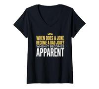 Femme Funny Daddy Puns : Quand est-ce qu'une Blague Devient Une Blague de Papa ? T-Shirt avec Col en V