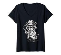 Femme Funny Detective Raccoon T-Shirt avec Col en V