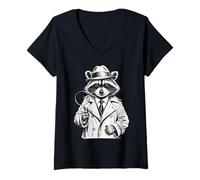 Femme Funny Detective Raccoon T-Shirt avec Col en V