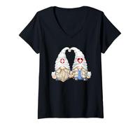 Femme Funny Doctor Couple Gnomes for Women and Pediatric Nurse Mom T-Shirt avec Col en V