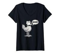 Femme Funny Dog Bird Hybrid Moo Absurd Humour T-Shirt avec Col en V