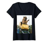 Femme Funny Dog Roller Coaster Meme Silly Graphic German Shepherd T-Shirt avec Col en V