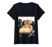 Femme Funny Dog Roller Coaster Meme Silly Graphic Golden Retriever T-Shirt avec Col en V