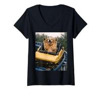 Femme Funny Dog Roller Coaster Meme Silly Graphic Golden Retriever T-Shirt avec Col en V