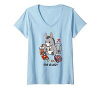 Femme Funny Donkey Im Busy Boba Tea Snacks Zoo Garçons Filles Enfants T-Shirt avec Col en V