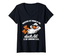 Femme Funny Duck Graphic - Duck and Let It Hit Someone Else T-Shirt avec Col en V
