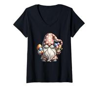 Femme Funny Easter GNOME Graphic for Women Girls Cute Easter Egg T-Shirt avec Col en V
