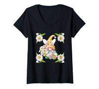 Femme Funny Easter GNOME Graphic for Women Teachers and Daisy Mom T-Shirt avec Col en V